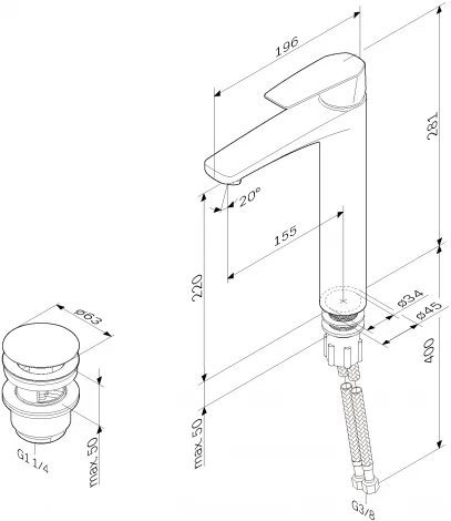 Смеситель AM.PM Gem F90A92200 для раковины, с донным клапаном