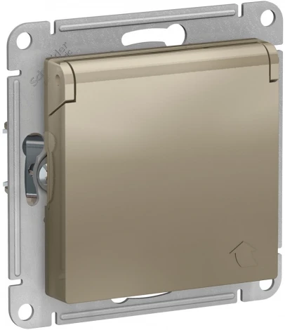 Розетка встраиваемая с заземлением, шторками и крышкой (шампань) Systeme Electric AtlasDesign ATN000546