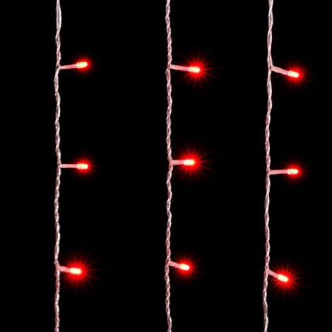 Гирлянда Занавес 2 x 2 м Красный с Мерцанием 220В, 400 LED, Провод Прозрачный ПВХ, IP54