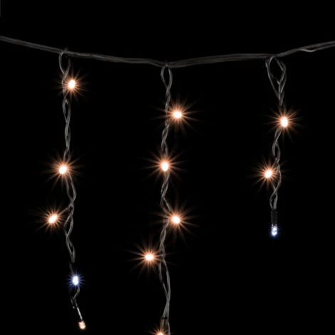 Гирлянда Бахрома 3,1 x 0,5 м Экстра Тепло-Белая с Мерцанием Белого Диода 220В, 120 LED, Провод Черный Каучук, IP65