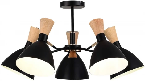Потолочная люстра на штанге Evoluce SLE1256 SLE1256-402-05 Черный/Черный, Светлое дерево, Золотистый E14 5*40W (220V)