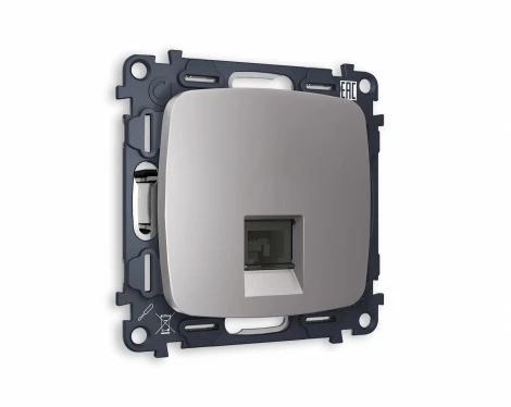 Комплект механизма Ambrella Volt компьютерной розетки OMEGA MO512010 Сталь матовый RJ-45(8P8C) CAT6 с защитной шторкой QUANT