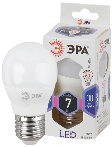 Лампочка светодиодная E27 7W ЭРА LED P45-7W-860-E27