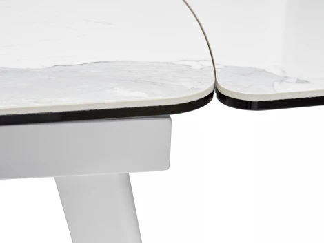 Стол ELIOT 120 HIGH GLOSS STATUARIO Белый мрамор глянцевый, керамика/ белый каркас