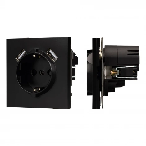 Механизм розетки с USB зарядкой SCT-TENDO-MUAA-PL-BK (230V, 16A) (Arlight, Черный) 054083