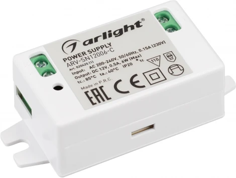 Блок питания ARV-SN12006-C (12V, 0.5A, 6W) (Arlight, IP20 Пластик, 3 года) 020425(1)