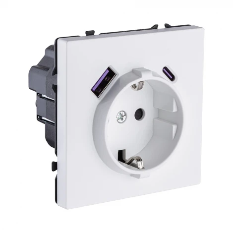 Розетка штепсельная SCHUKO 16A/250 В с USB A+C 20W, белый матовый Kollinger Eclipse EC-016WH