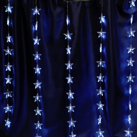 Светодиодная гирлянда Feron CL25 48608 занавес Звездочки 2*1м + 3м 220V 5000K, статичная, c питанием от сети, прозрачный шнур