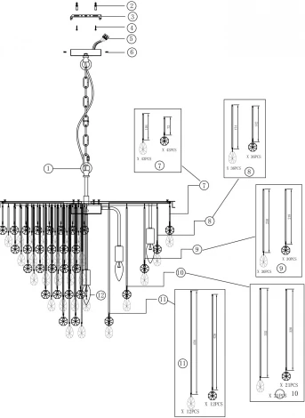 Подвесная люстра каскадная Maytoni Linn MOD091PL-09CH (220V, хрусталь, подвески, на цепи)