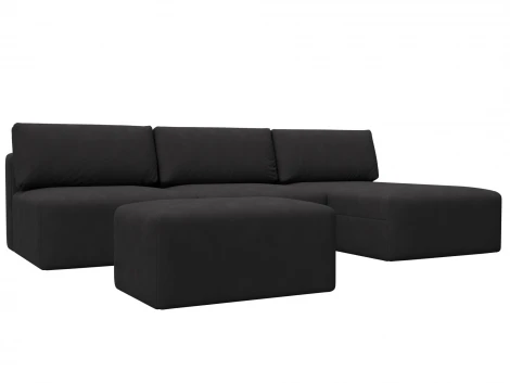 Диван угловой модульный с пуфом Лига-060 НПБ Лонг угол универсальный (ЛДСП,Брус,Фанера/Пластик/Замша/Коричневый) Лига Диванов 129523