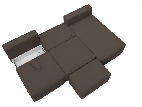 Диван угловой модульный с пуфом Лига-060 НПБ Лонг угол универсальный (ЛДСП,Брус,Фанера/Пластик/Рогожка/Коричневый) Лига Диванов 129719