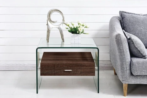 Стол журнальный F-GW608 прозрачный/коричневый