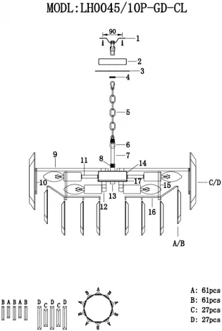 Подвесная люстра Lumien Hall Augusta LH0045/10P-GD-CL