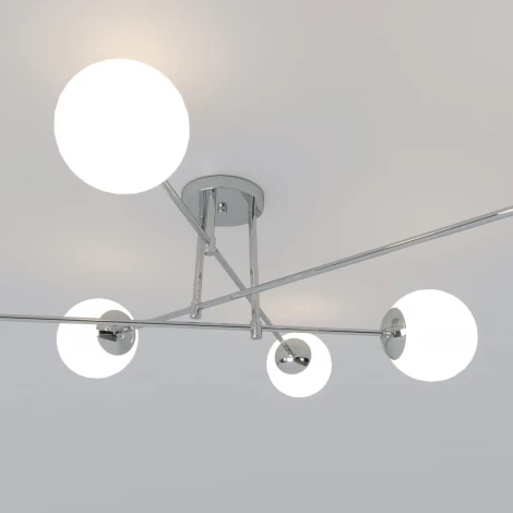 Потолочная люстра Wi-Fi на штанге Eurosvet Netz 30181/6 хром (220V, управление смартфоном, голосовое управление, умный дом - Minimir Home, Алиса, Маруся, Салют, шарики)