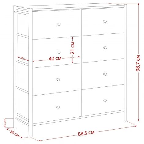 Комод Leset Нирита/Хайди, 8 ящиков, Черный (Сталь,Экокожа/Черный) арт.2500000209741