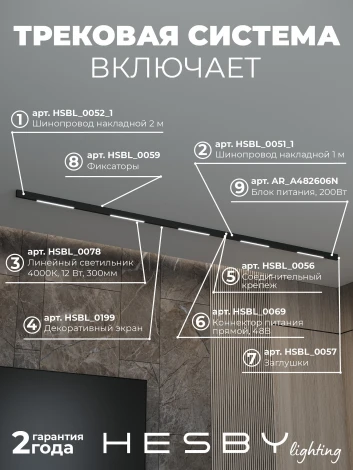 Трековая система в сборе магнитная накладная 48V 60W Hesby Lighting ElDeko HSBL_kompl_E001_NI3B4K