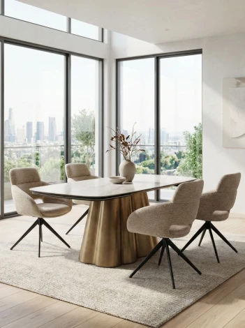 Стул АРНЭ (ARNE) 360 град, цвет БЕЖЕВЫЙ EYELASH -120, фактурный шенилл / ЧЕРНЫЙ каркас, ®DISAUR M-City 64832