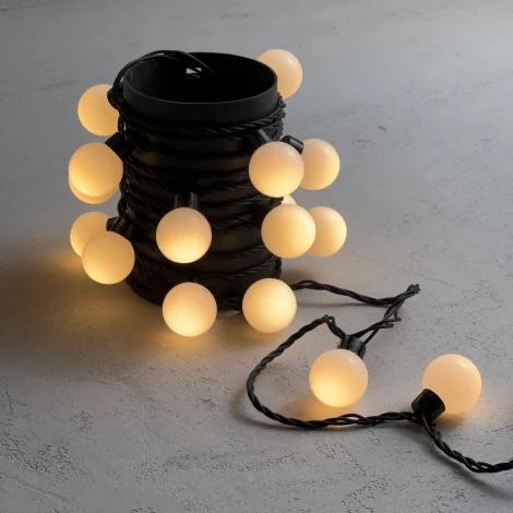 Гирлянда «Шарики» 5м Тепло-Белая 220В,  20 LED, провод черный каучук, IP65 Laitcom HB20-1-2WW