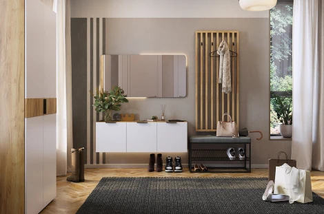 Прихожая "Бери К6" (2000х350х1900), цвет дуб крафт золотой/белое дерево Mebelson (арт.ПК06Бери.2563)