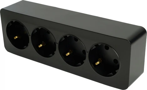 Розетка 4-х местная с заземлением (черный матовый) Stekker София 49506