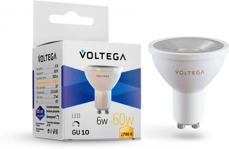 Светодиодная лампа Simple MR16 6W 2700K 38 GU10 DIM Voltega Sofit dim GU10 Lens 7250