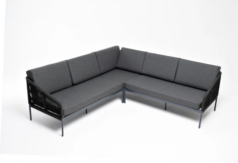 "Канны" диван модульный плетеный из роупа, каркас алюминий темно-серый (RAL7024), роуп темно-серый круглый, ткань темно-серая 4SIS арт.УТ-00004563