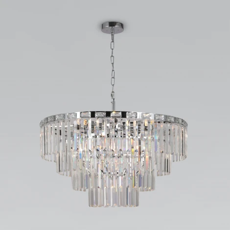 Подвесная люстра Wi-Fi каскадная Elegante 10130/10 хром Eurosvet (220V, хрусталь, управление смартфоном, голосовое управление, умный дом - Minimir Home, Алиса, Маруся, Салют, на цепи)