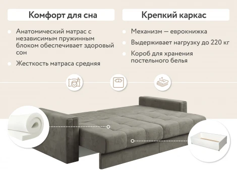 Диван тканевый прямой серо-коричневый D1 Брайтон AAA41396002 Happy 297