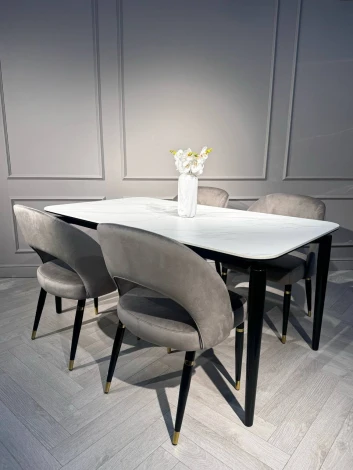 Стол обеденный IST-CASA Блум ART2922-160W, 160х90х75 см, белая керамика/черный