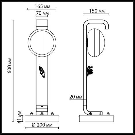 Уличный наземный светильник Odeon Light Luma 5434/1F черный/золотистый/металл/акрил/декор металл 60см IP54 G9 1*15W max