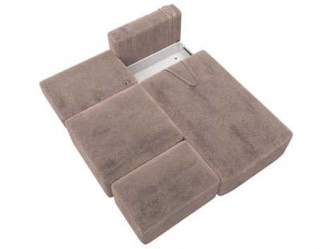 Диван угловой модульный с пуфом Лига-060 НПБ угол универсальный (ЛДСП,Брус,Фанера/Пластик/Велюр/Бежевый) Лига Диванов 129680