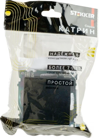 Переключатель одноклавишный перекрестный (черный) Stekker Катрин 49177