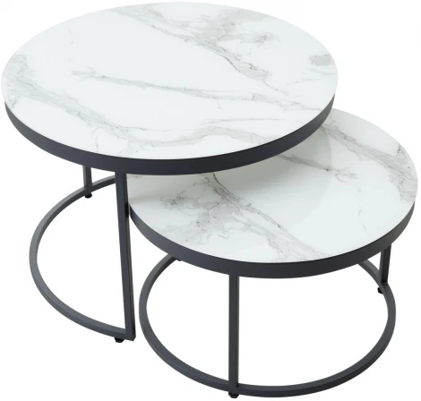 Журнальный столик Эрвин (комплект) Белый мрамор, стекло/ каркас графит