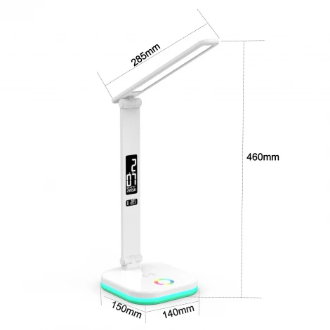 Офисная настольная лампа светодиодная с регулировкой цветовой температуры и яркости с беспроводным ЗУ, с таймером, термометром, часами, RGB Reluce 01625-0.7-02 WHITE