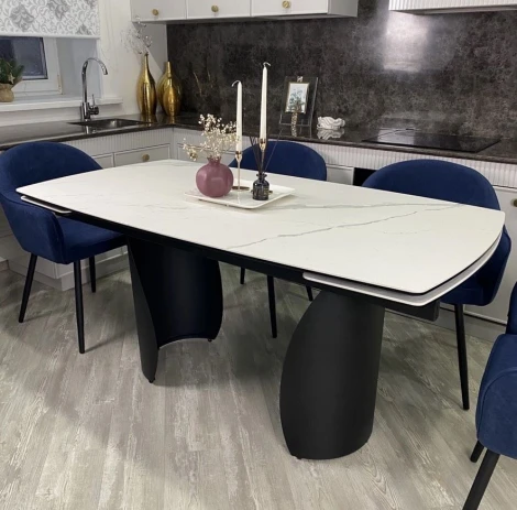Стол ОЛЬХОН 180 цвет БЕЛЫЙ МРАМОР МАТОВЫЙ , керамика / Черный каркас M-City 64719