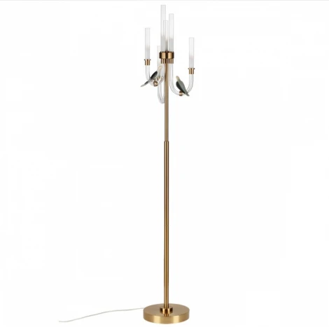 Торшер Odeon Light Lark 5431/12FL золотой(под латунь)/белый градиент/беж./зеленый/ металл/стекло/керамика LED 12W 4000K (220V, выключатель, птички)