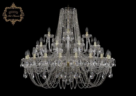 Подвесная большая люстра Art Classic 11.11 11.11.20+10+5.400.Gd.Sp (220V, хрусталь, на цепи, подсвечник, свеча)
