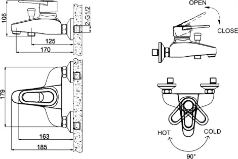 Смеситель Bravat Loop F6124182CP-01 для ванны с душем