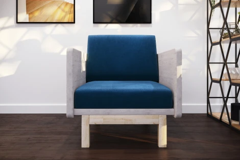 Кресло Arsko Двалин беленый дуб велюр синий