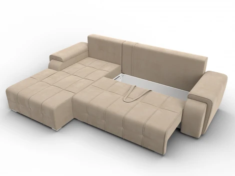 Диван угловой Лига-121 левый угол (ДСП,Брус,Велюр/Бежевый) Лига Диванов 137345L