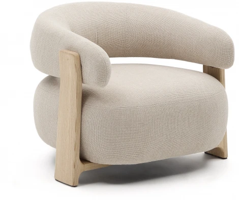 Granite Кресло из бежевого шенилла и массива ясеня в натуральной отделке La Forma (ex Julia Grup) арт.207779