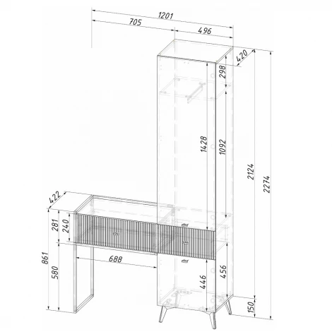 Прихожая БТС Норд ПР-06, Ясень белый, Маренго