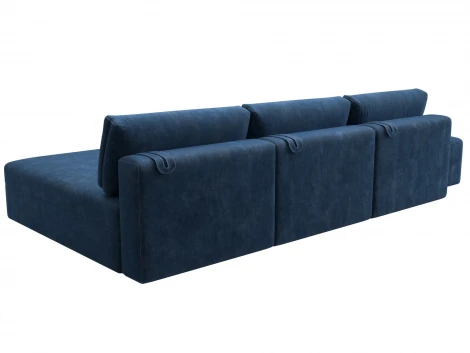 Диван угловой модульный с пуфом Лига-060 НПБ Лонг угол универсальный (ЛДСП,Брус,Фанера/Пластик/Велюр/Синий) Лига Диванов 129529