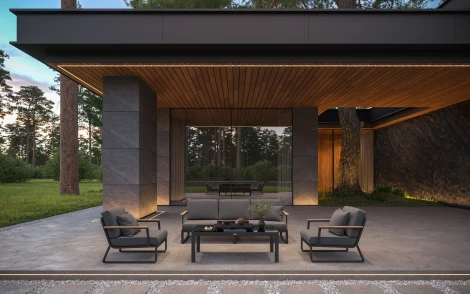 Комплект садовой мебели Gardenini Premium Voglie Long (Алюминий,Тик,Ткань,Закаленное стекло/Темно-серый,Черный) арт.LPVGL.010800.S3