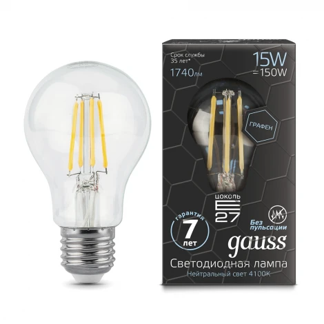 Лампочка LED Filament Graphene A60 E27 15W 4100К 1/10/40 102802215