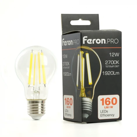 Лампа светодиодная филамент A60 шар 12W 175-265V E27 2700К Feron LB-1112 48895