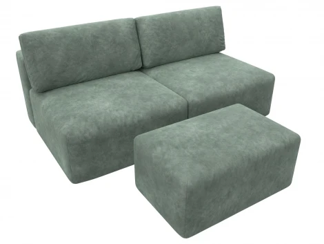 Диван прямой модульный с пуфом Лига-060 НПБ (ЛДСП,Брус,Фанера/Пластик/Велюр/Зеленый) Лига Диванов 129671