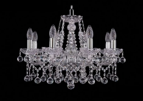 Подвесная люстра Bohemia 1413 1413/8/200/Ni/Balls (220V, хрусталь, на цепи, подсвечник, свеча)