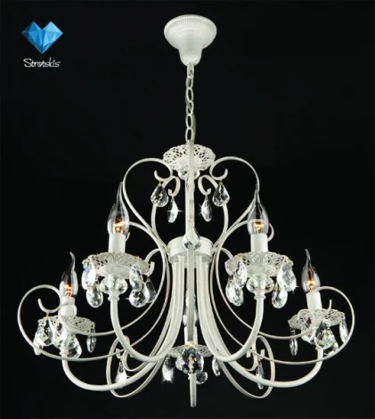 Подвесная люстра Eurosvet 3305 3305/5 белый с золотом / прозрачный хрусталь (220V, хрусталь Strotskis, на цепи, подсвечник, свеча)