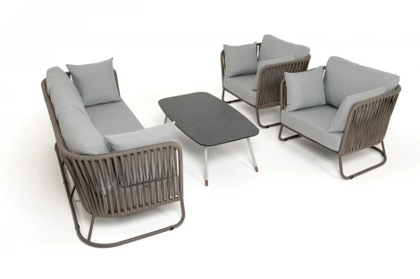 "Багамы" лаунж-зона 5-местная плетеная из роупа (веревки), каркас алюминиевый бежево-серый, роуп серо-коричневый 4SIS арт.УТ-00010248